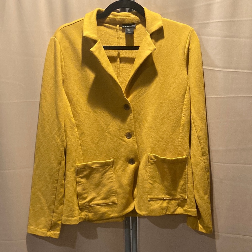 Yellow mock-suit jacket cardigan